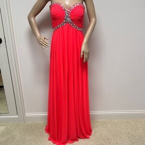 Bright Coral Long Prom Dress Formal Evening Gown size 8